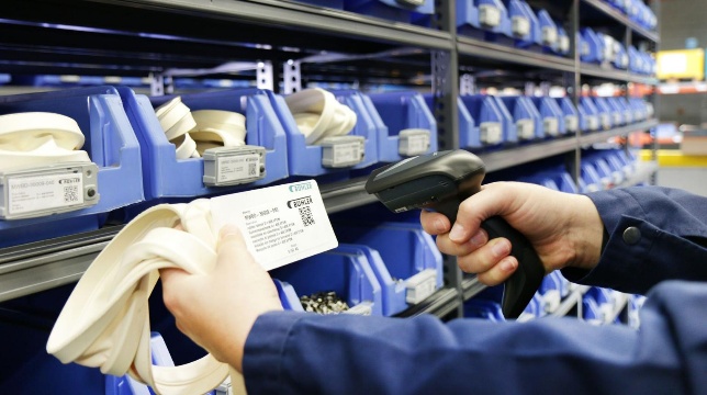 Aldez team member scanning parts into a managed in-plant materials crib